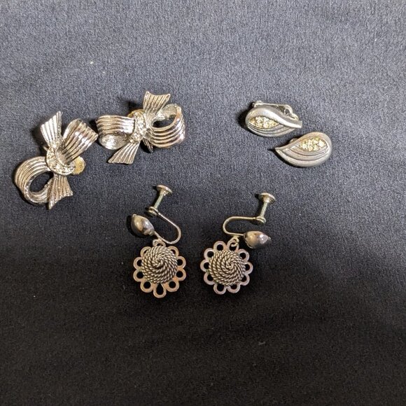 Clip-on Vintage Silver Earrings Set - Picture 11 of 12